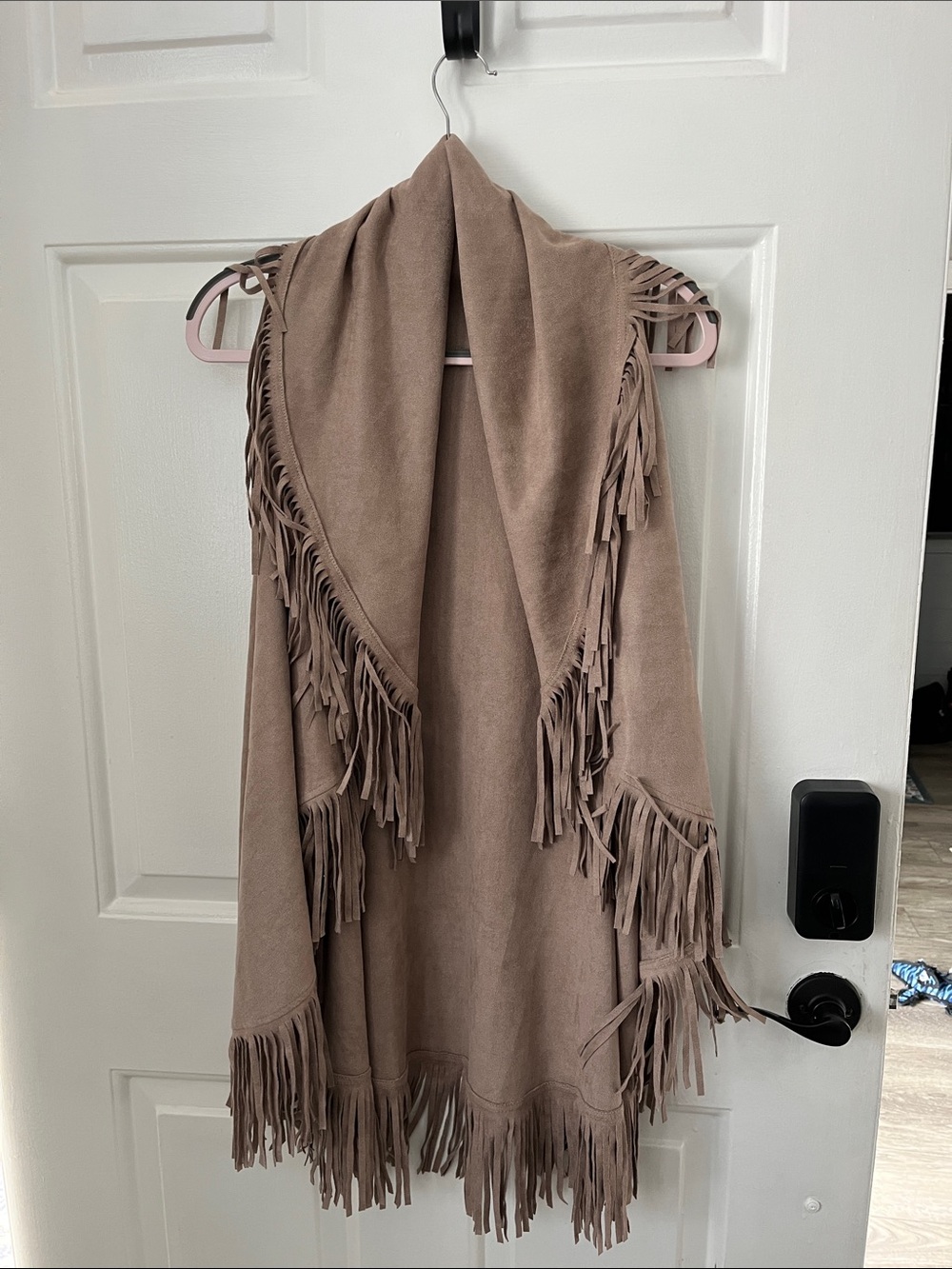 Fringe Draped Open Front Vest - Taupe